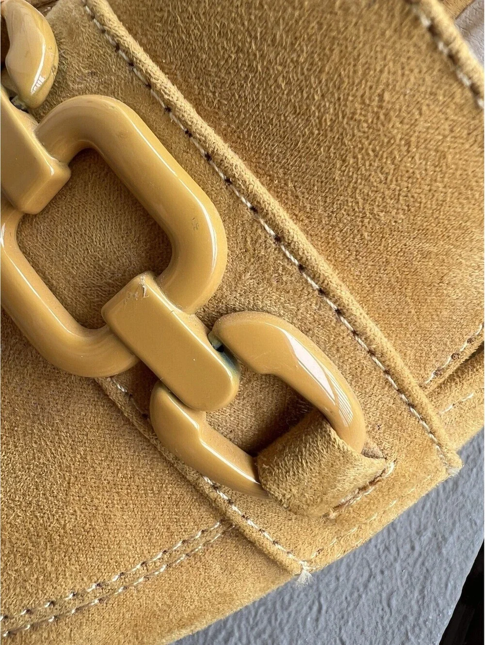 Marco Tozzi mustard yellow suede loafers chain buckle 38 Women’s 7.5